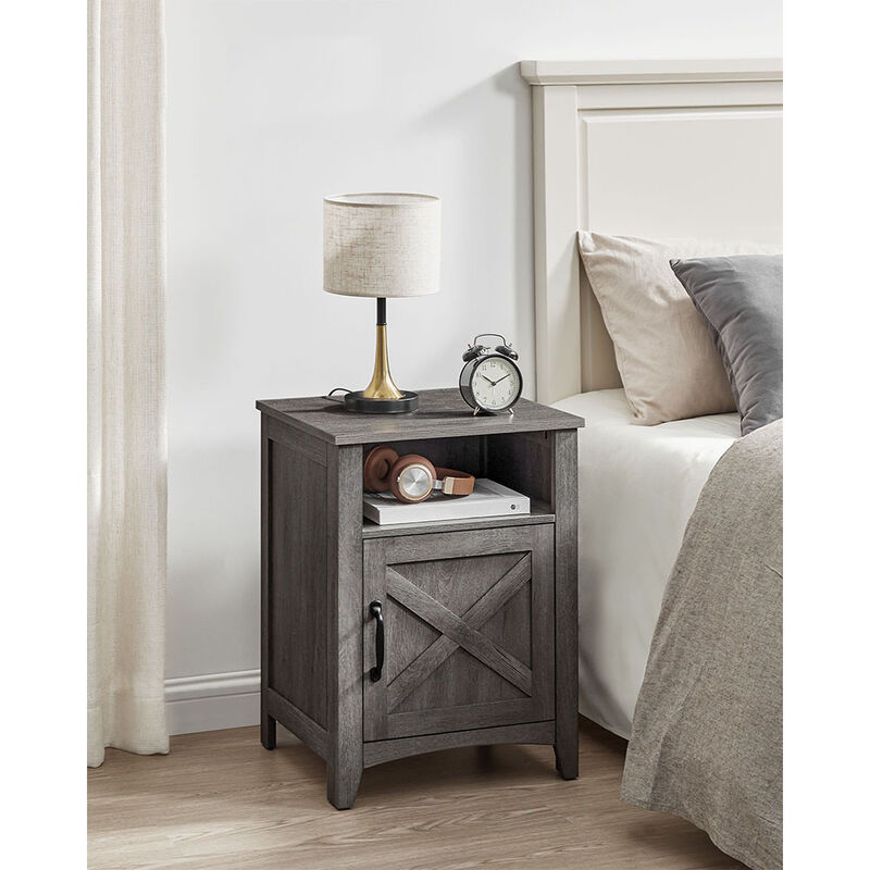 Farmhouse Nightstand with Barn Door Design for Rustic Bedroom Decor image number 1