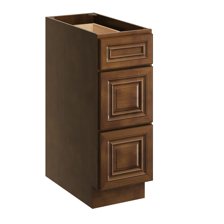 Compact 3-Drawer Base Cabinet, Soft-Close Undermount Slides for Kitchen or Bathroom Storage