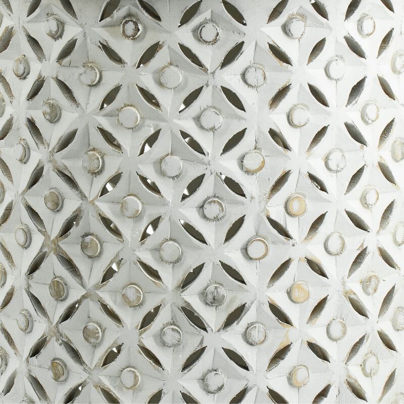 18, 16 Inch Accent Tables, Round, Mango Wood, Floral Cut Out, Brown, White