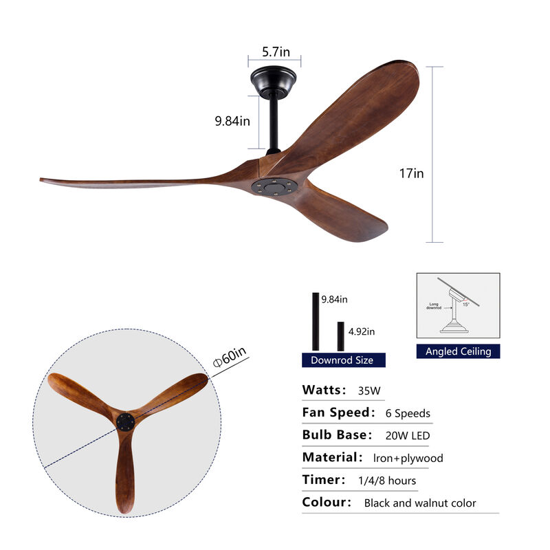 ELEMENT ACE 60 Inch 3 Blade No Light Outdoor Ceiling Fan with Remote Control, Water Resistant, Ideal for Patio, Living Room, Bedroom, Porch and Covered Outdoor Areas image number 2