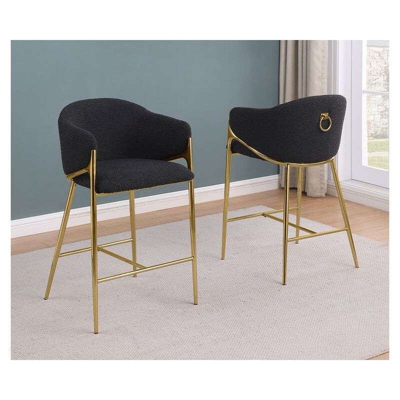 Best Quality Furniture Black Counterheight (26) In Boucle Fabric And Gold Chrome Base (Set Of 2)
