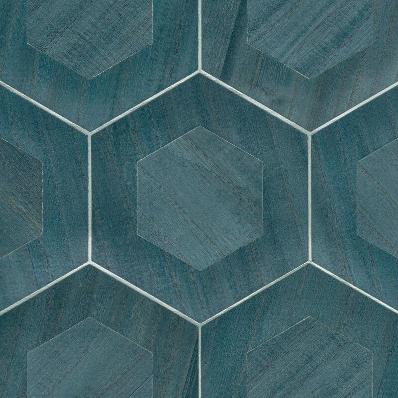 Shunan Blue Veneer Inlay Wallpaper (Double Roll) image number 3