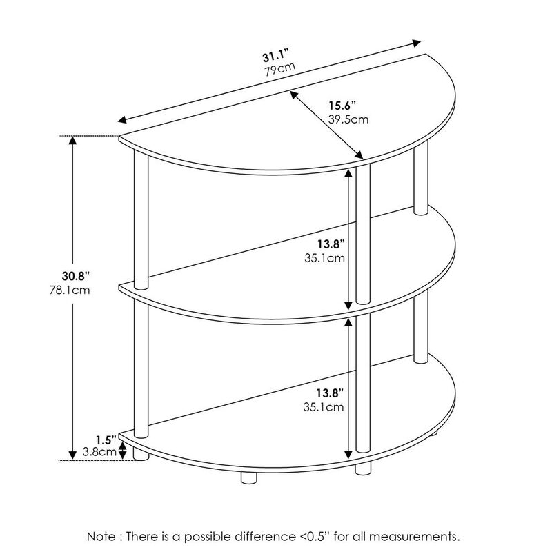 Furinno Frans Turn-N-Tube Half Round Console Table, White Oak