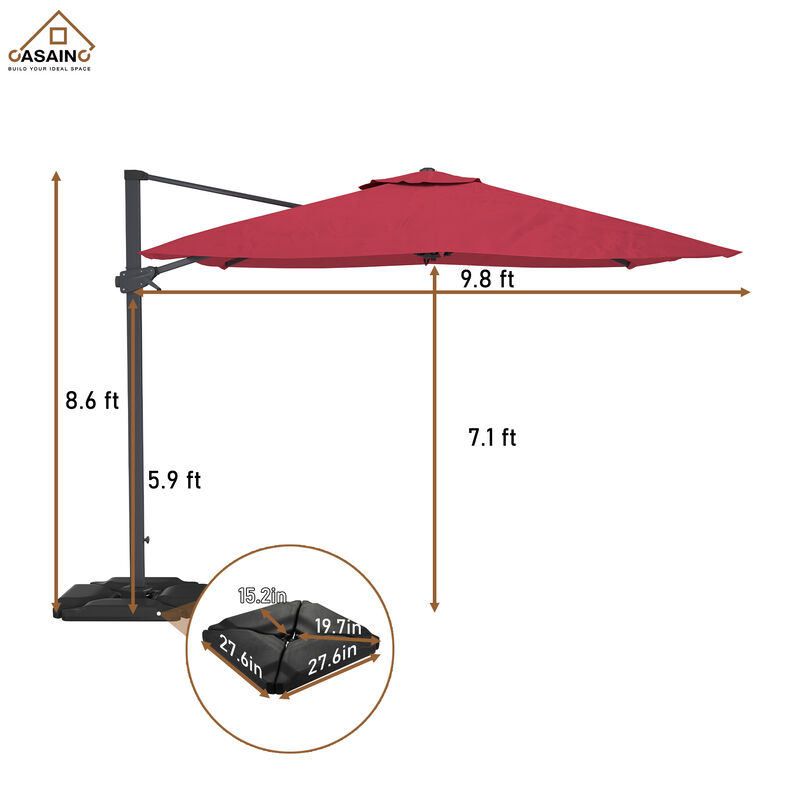10FT Square Cantilever Patio Umbrella (with Base).