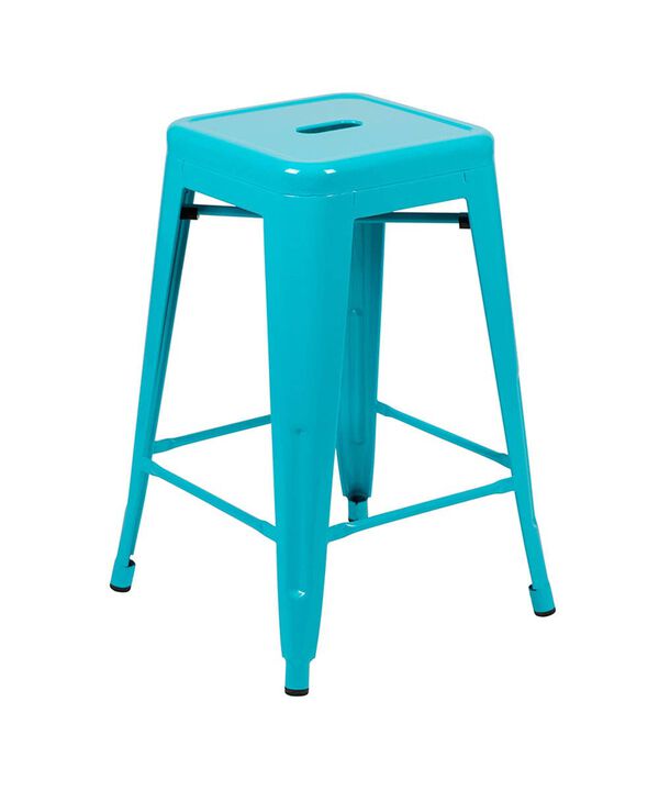 Flash Furniture Lily 24" High Metal Counter-Height, Indoor Bar Stool in Teal - Stackable Set of 4