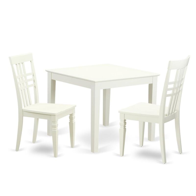 3 PC Kitchen Table and 2 Wood Dining Chairs in Linen White