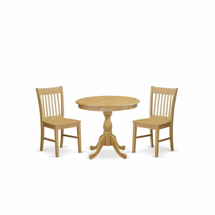 East West Furniture AMNF3-OAK-W 3 Pc Dining Room Table Set - 1 Modern Dining Room Table and 2 Oak Dining Chairs - Oak Finish