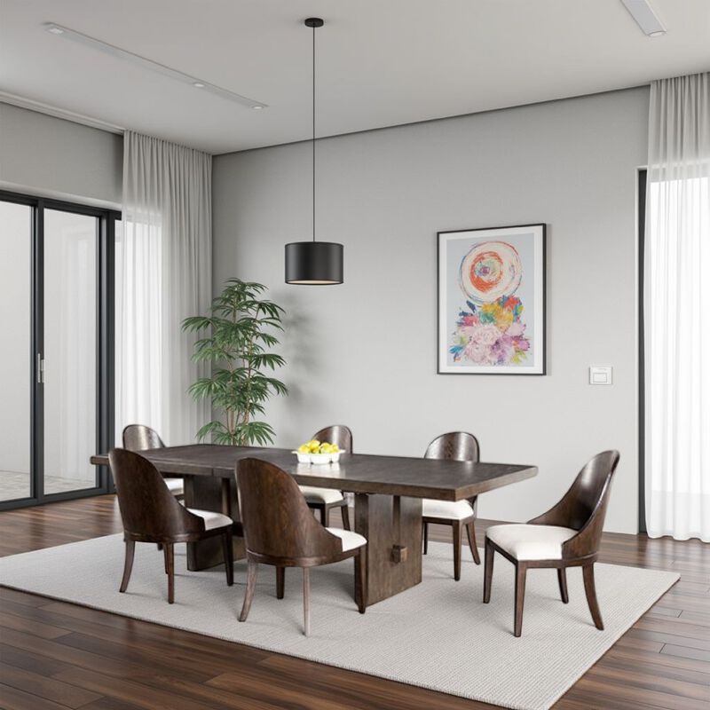 Mordy 9pc Dining Table Set, 72-90 Inch Expandable Leaf, 8 Chairs - Benzara