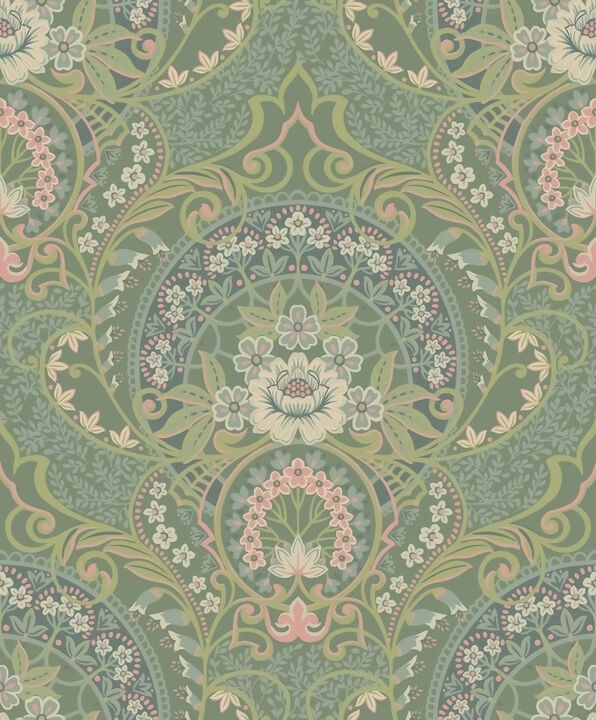 Nasrin Sea Green Damask Wallpaper (Set of 2)