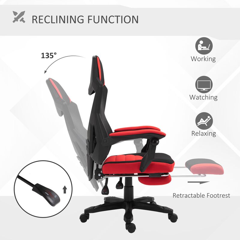 Office Mesh Chair Adjustable Height Recliner Ergonomic Office Chair With Retractable Footrest Wheels Red
