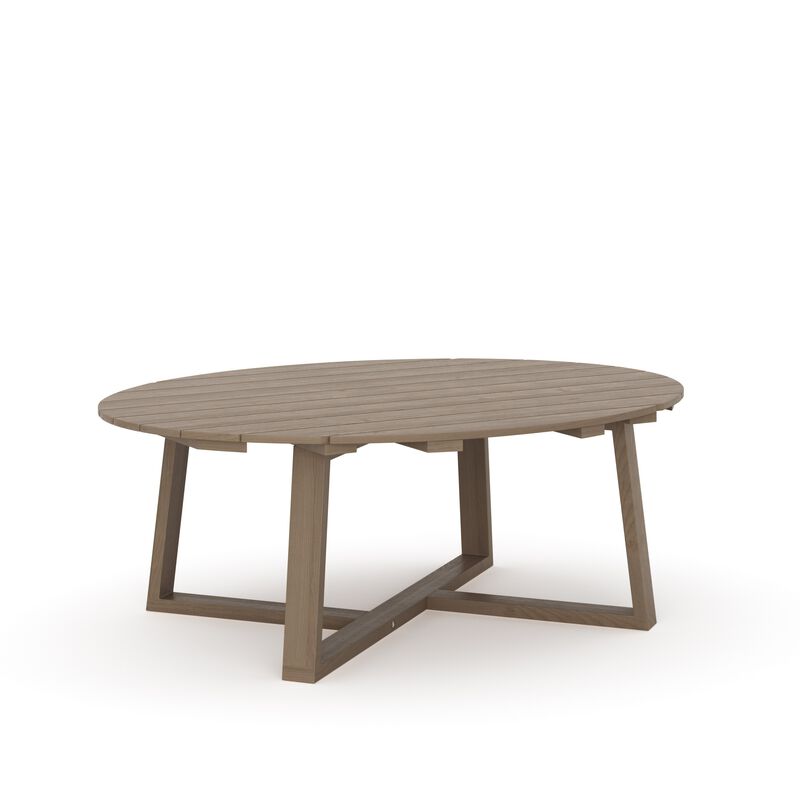 Azy Outdoor Coffee Table, 45 Inch Oval Natural Brown Solid Wood Top - Benzara