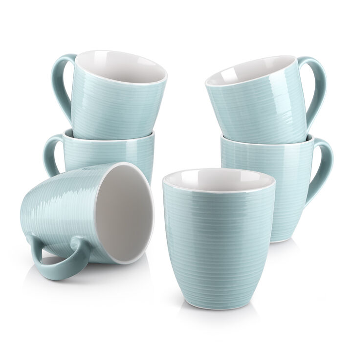 DOWAN Coffee Mugs Set of 6, 17 Oz Ceramic Coffee Cups with Handle, Large Coffee Mug for Coffee Tea, Party, Thanksgiving, Christmas Gift, Turquoise