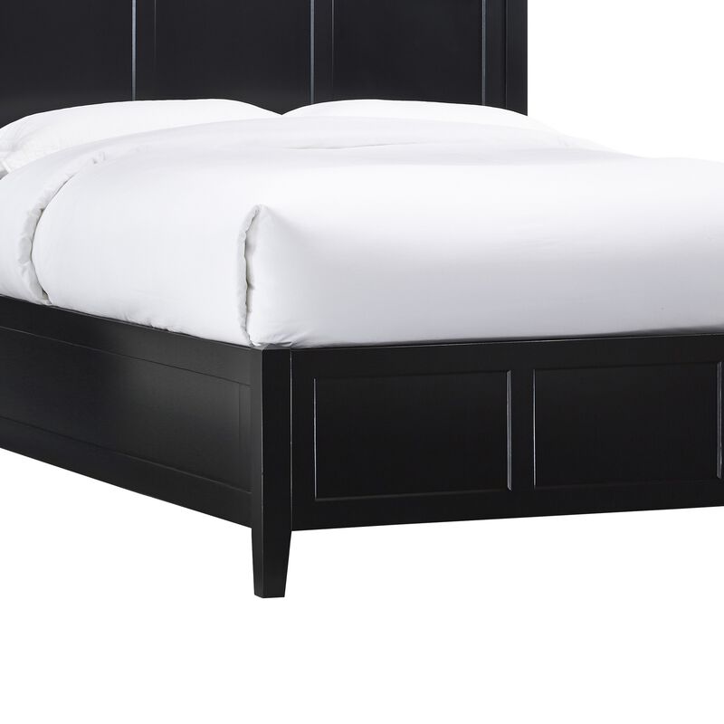 Neo King Size Bed, Panel Design Farmhouse Wood Frame with Slats, Black - Benzara