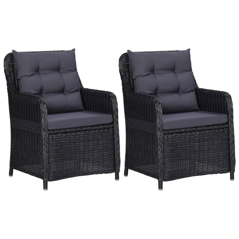 Outdoor Accent Chair Set of 2, Tufted Fabric Design, Black Poly Rattan - Benzara