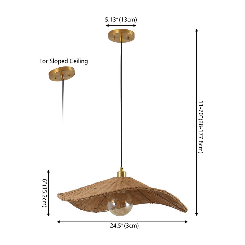 Miko 24.5" Modern Coastal Organic Curve Rattan LED Pendant