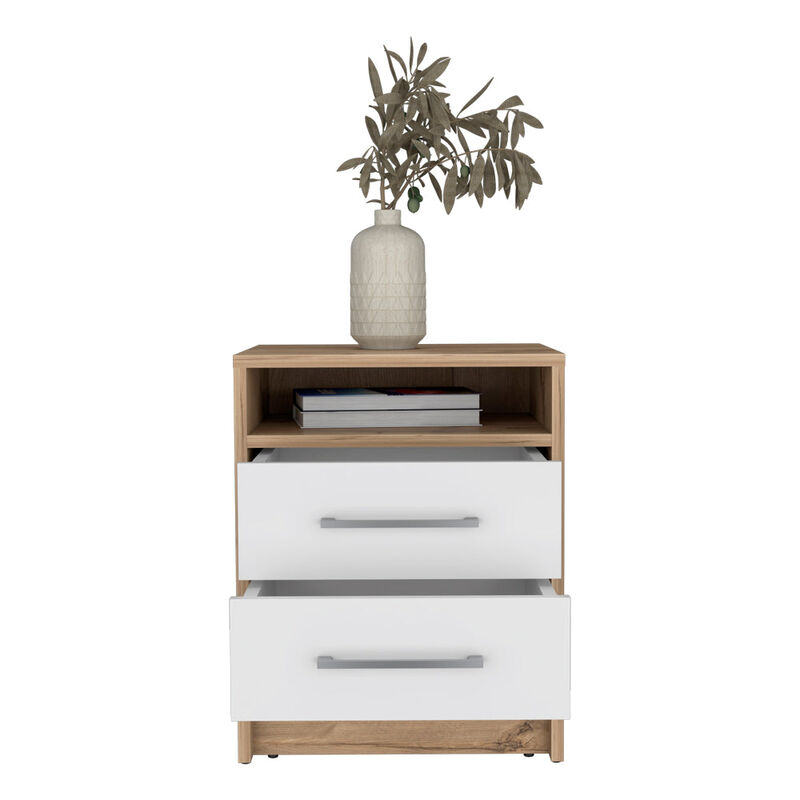 Nightstand Cartiz, Bedroom, White / Light Oak