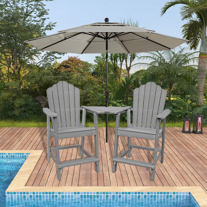 MONDAWE 4 Pieces Outdoor Adirondack Chair Set with Attached Tray and Outdoor Umbrella