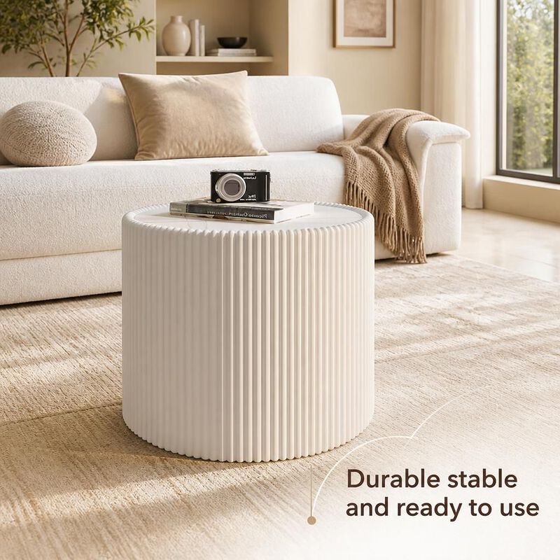 GOODSILO Round Cylinder Sintered Stone Top Modern Coffee Table with Unique Gold Pattern for Living Room and Multi-space Use image number 4