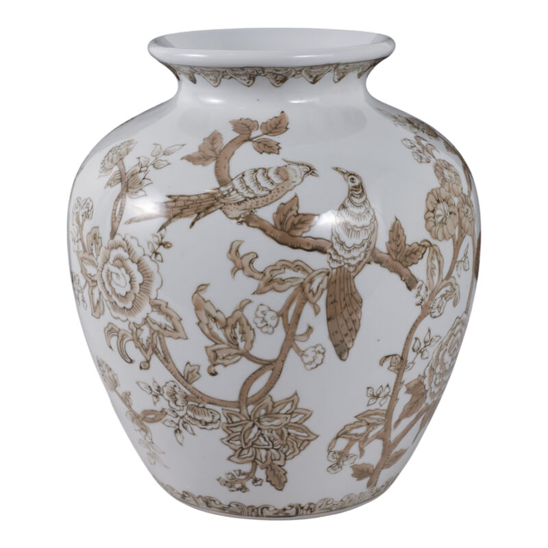 10x8" Chinoiserie Bird & Vines Vase, Brown/ White image number 0