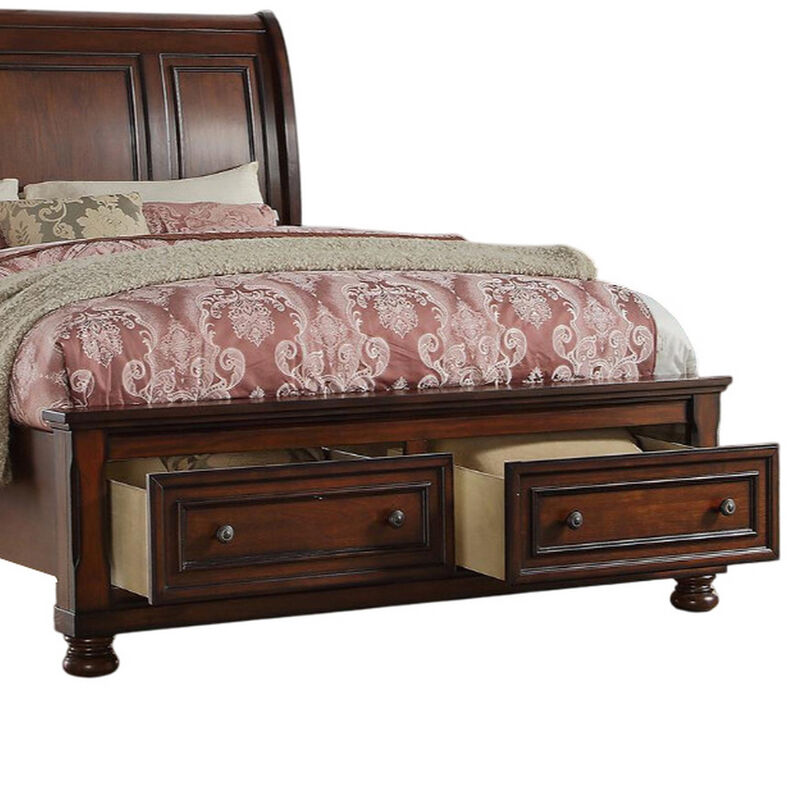 Splendid Wooden C.King Bed, Antique Cherry Finish - Benzara
