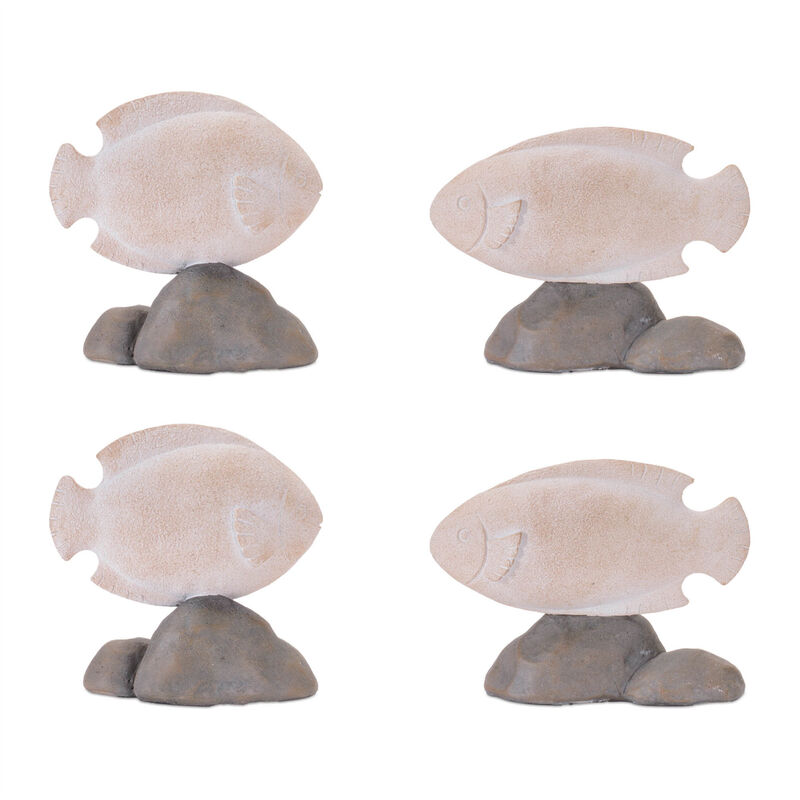 HomeRoots Set of Four Beige And Gray Polyresin Fish Figurines image number 0