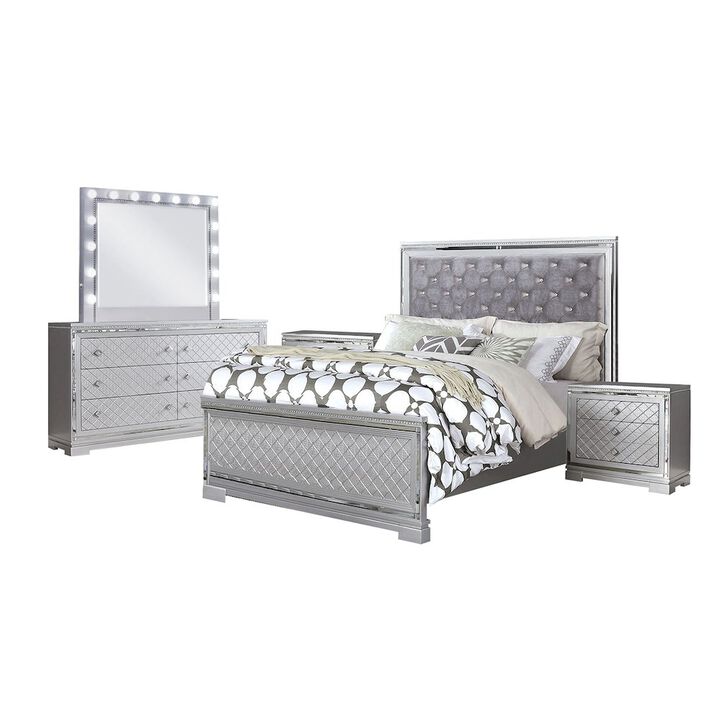 Simple Relax 5 Piece Queen Size Bedroom Set in Silver