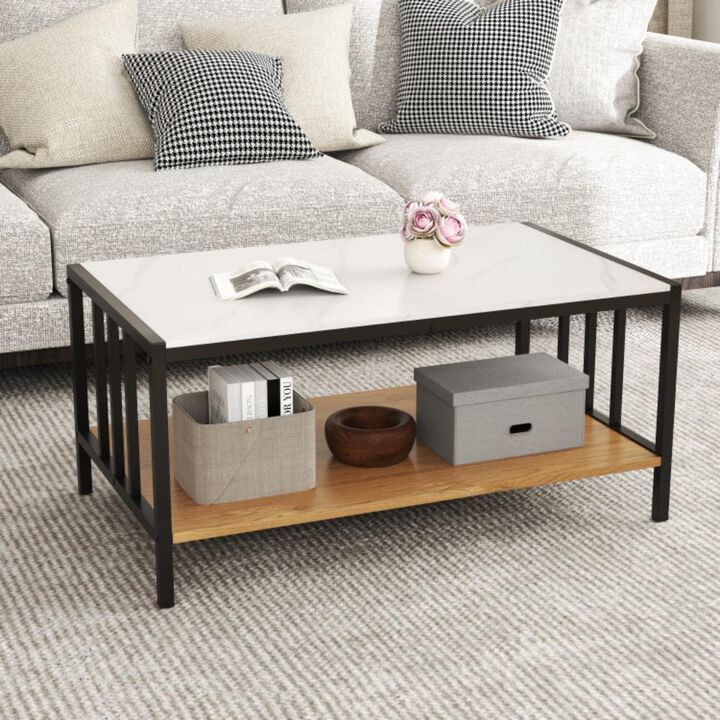 Hivvago 2 Tier Coffee Table with Sintered Stone Tabletop