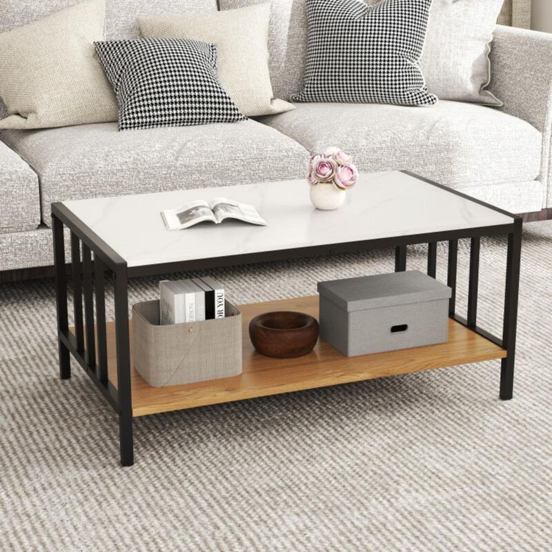 Hivvago 2 Tier Coffee Table with Sintered Stone Tabletop