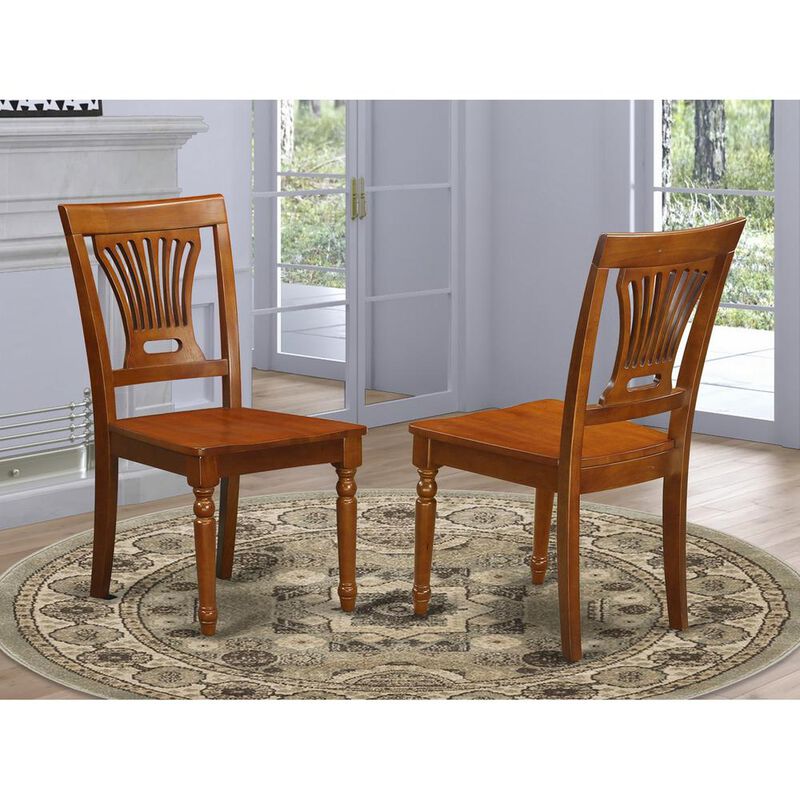 East West Furniture Plainville  kitchen  dining  Chair  with  Wood  Seat  -  Saddle  Brown  Finish,  Set  of  2