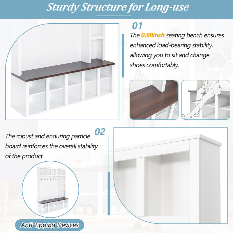 Merax Farmhouse Hall Tree with Storage Bench