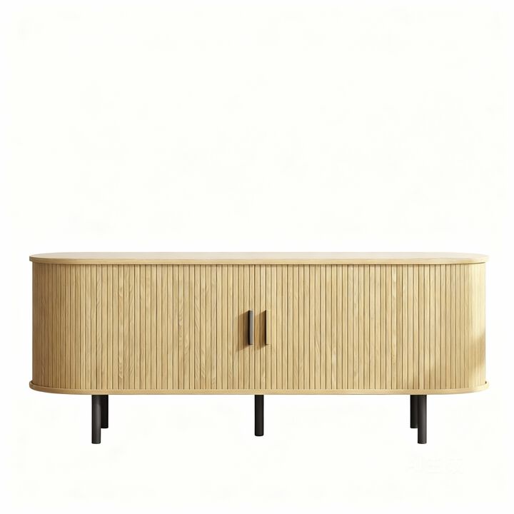 55" TV Stand with Power Outlet, Sliding Doors, 6-Storage Media Console