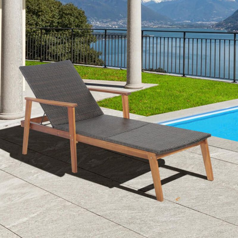 Hivvago Patio Rattan Lounge Chair with 4-Position Adjustable Backrest