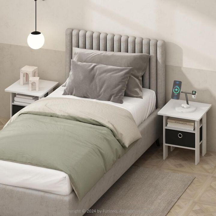 Andrey End Table, Side Table with Bin Drawer, Grey Oak/Black