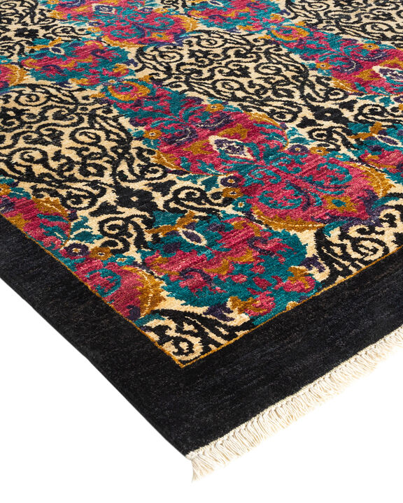 Suzani, One-of-a-Kind Hand-Knotted Area Rug  - Black, 11' 10" x 18' 1"
