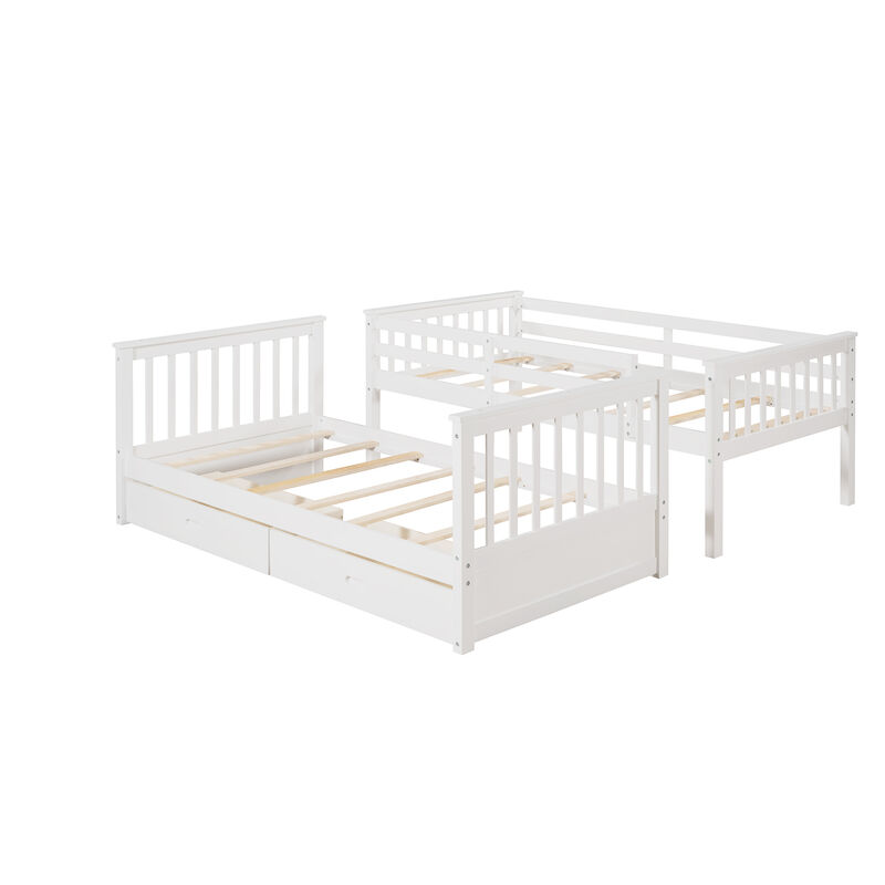 Whisen Twin-Over-Twin Bunk Bed with Ladders and Two Storage Drawers- White
