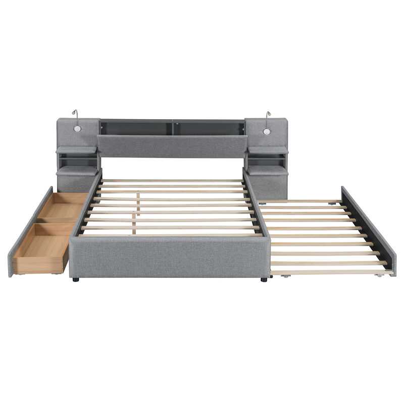 Merax Upholstered Platform Bed with Reading Lights