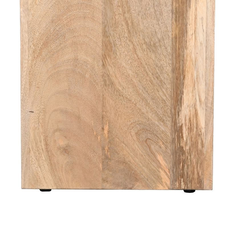 The Urban Port Kerry 20-Inch Rectangular End Side Table, Mango Wood, Sled Base, Glossy White and Natural Brown