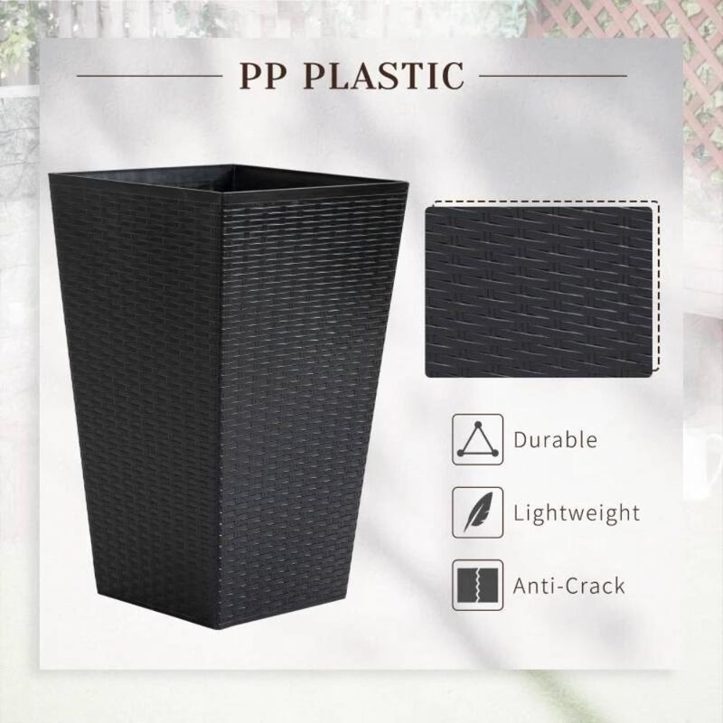 Hivvago Set of 3 - Brown Faux Rattan Plastic Tall Large Flower Pots