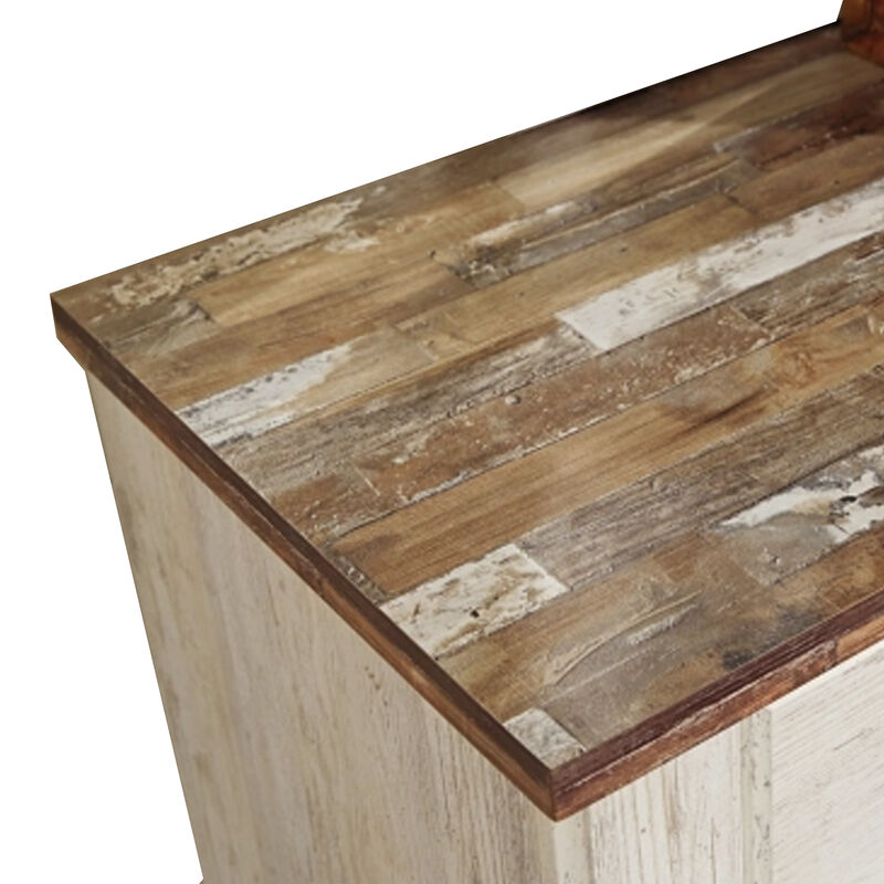 Isla Tall Dresser Chest, 5 Drawer, Brown Wood Finish, Rustic Whitewash - Benzara