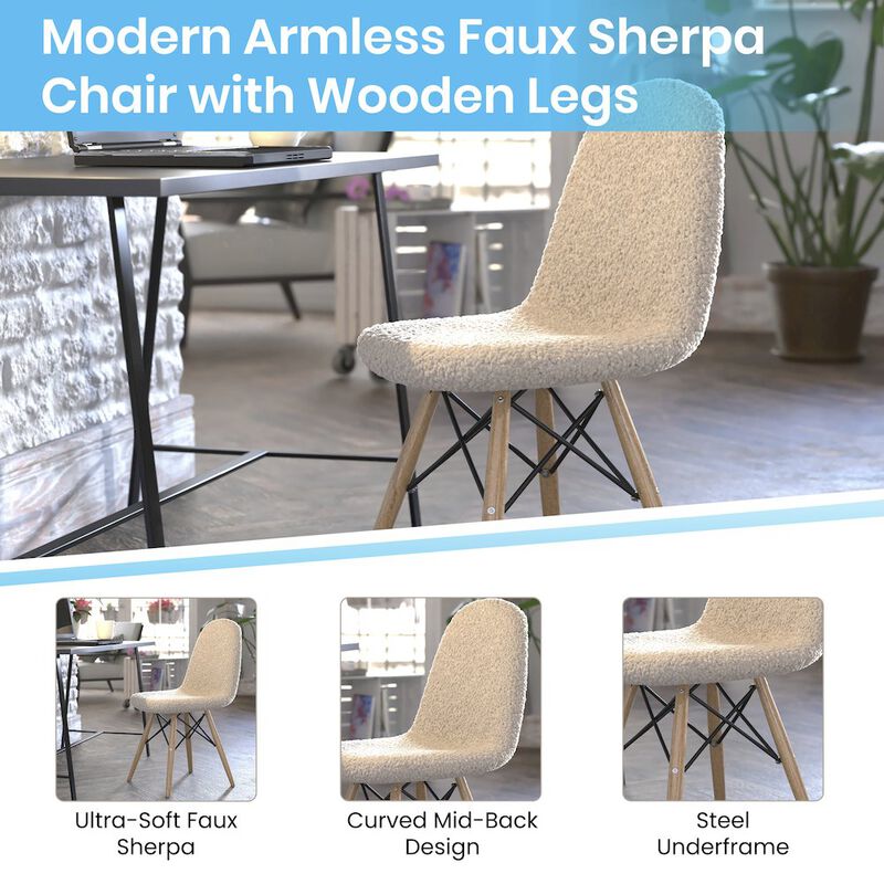 Flash Furniture Padded Armless Faux Shearling Accent Chair with Beechwood Legs in Off-White image number 7