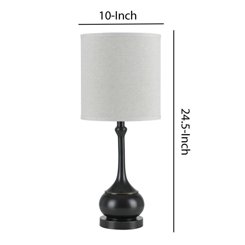 Elongated Bellied Shape Metal Accent Lamp with Drum Shade, Black - Benzara