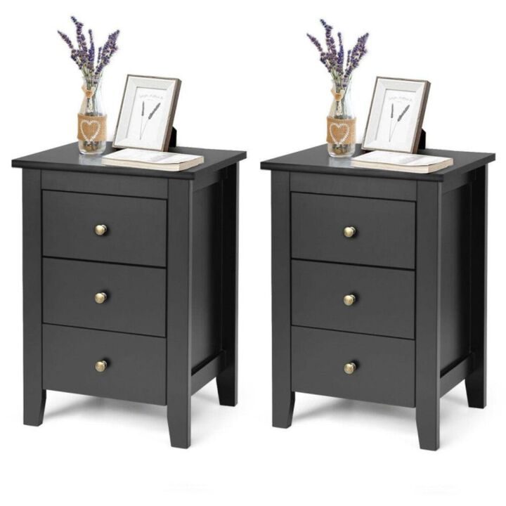 Hivvago 2 Pieces Nightstand End Beside Table Drawers