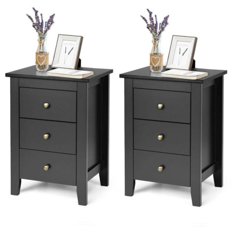 Hivvago 2 Pieces Nightstand End Beside Table Drawers