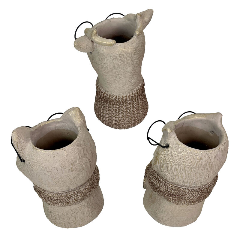 Set of 3 Bespectacled Animal Vases Fox Owl Deer Gold Accent Knit Scarves Glasses image number 3