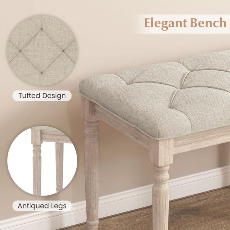 Upholstered Bench with Carved Wood Legs and Cushioned Seat For Bedroom-Beige image number 2