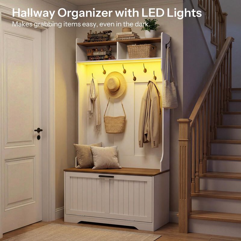 Entryway Hall Tree with Bench and Coat Rack Storage Organizer image number 1