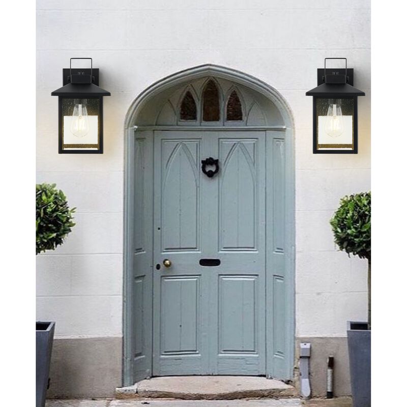 Bungalow 1-Light Iron/Seeded Glass Rustic Traditional Lantern LED Outdoor Sconce