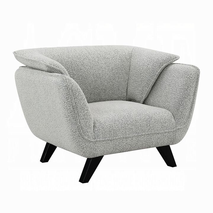 Naeli Accent Armchair, Rounded Back Light Gray Boucle, Solid Pine Wood