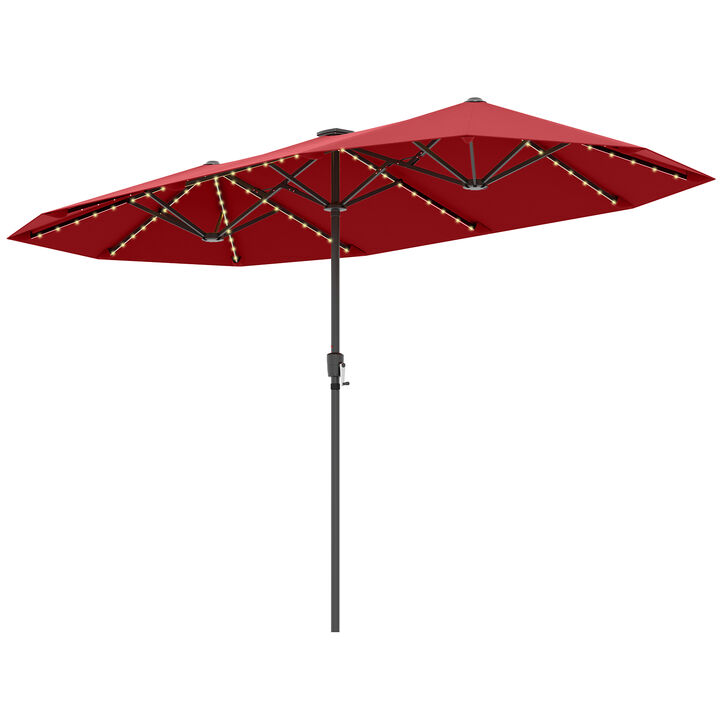 Large Patio Umbrella with LED Solar Lights and Crank Handle