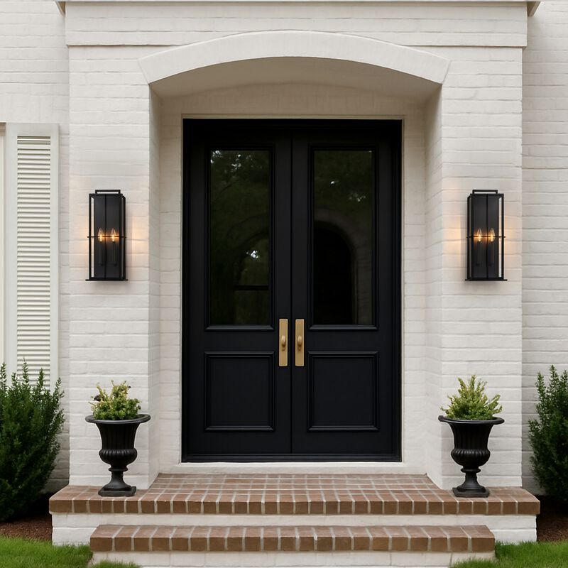 H19" Modern Large Lantern Outdoor Wall Light with Clear Glass Dual-Bulb Design and Black Finish Wall Sconces for Porch Patio Entryway image number 3